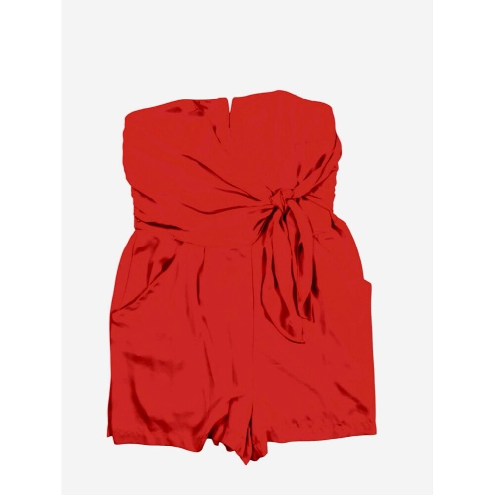 Express Red Strapless Romper Tie Front Satin Size 10 Women